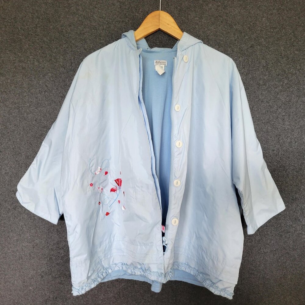 VTG Babymini par Catimini Girls’ 3T Blue Lined Hooded Raincoat Embroidered